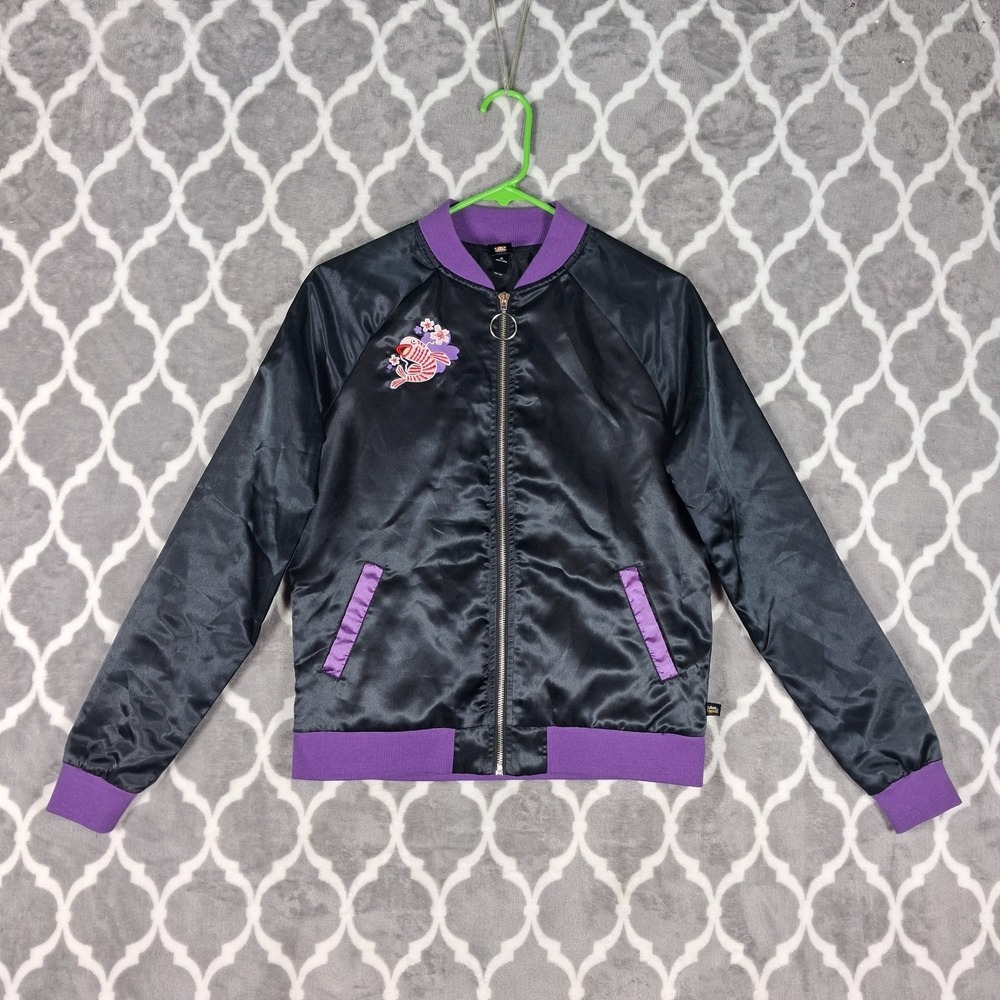 Paul Frank Kawaii Bomber Jacket Girls Medium Satin Purple Harajuku - Picture 2 of 15
